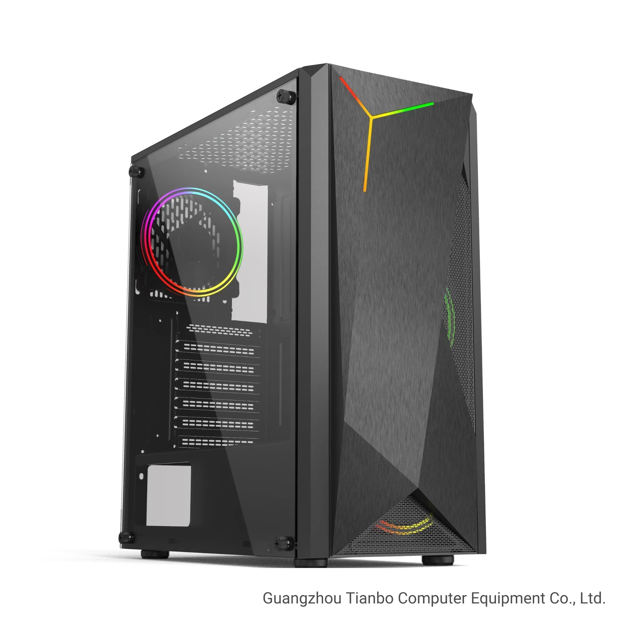 Gaming PC Computer Case with Slim Ring Fan and RGB LED Strips Original Factory ATX Gaming Case