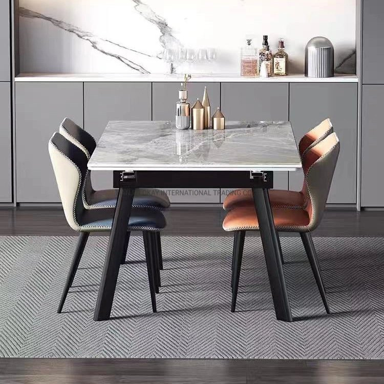 Extensible de pliage de mobilier italien moderne Définit une table à manger 6 chaises de luxe en marbre pierre FRITTÉ CÉRAMIQUE Table à manger