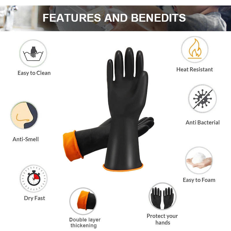 En388 En420 En374 Factory Waterproof Anti-Abrasion Tear Resistance Heavy Duty Oilproof Chemical Resistant Safety Work Rubber Glove Latex