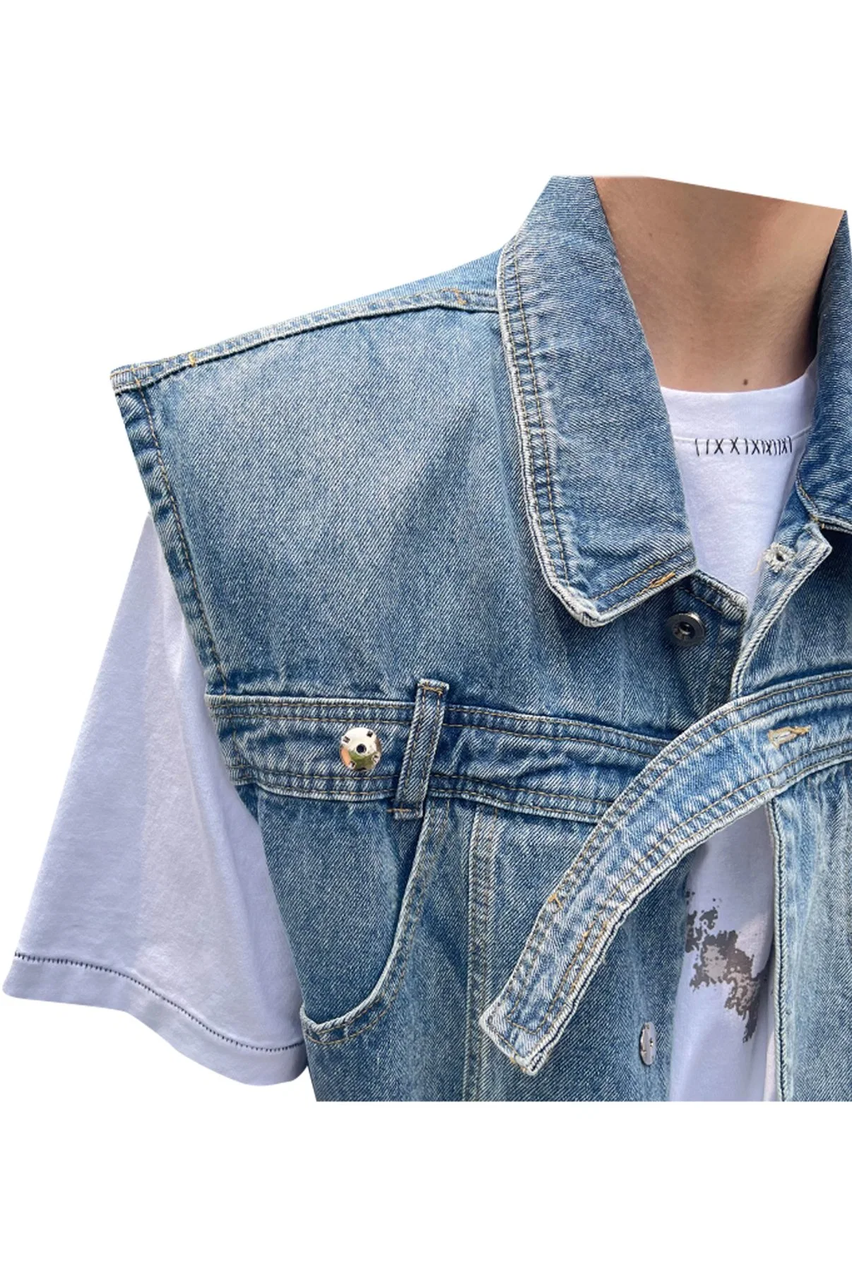 Fast Delivery Women Sleeveless Distressed Denim Vest Jacket Button Crop out Wear