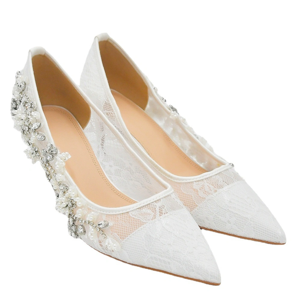 Hws016 White Thin Heel Luxury Diamond Wedding Shoes