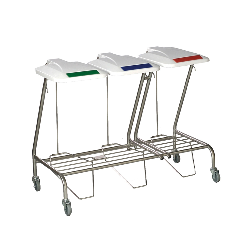 Healthcare Hospital Furniture Double Stainless Steel Linen Skip Trolley with Wheels