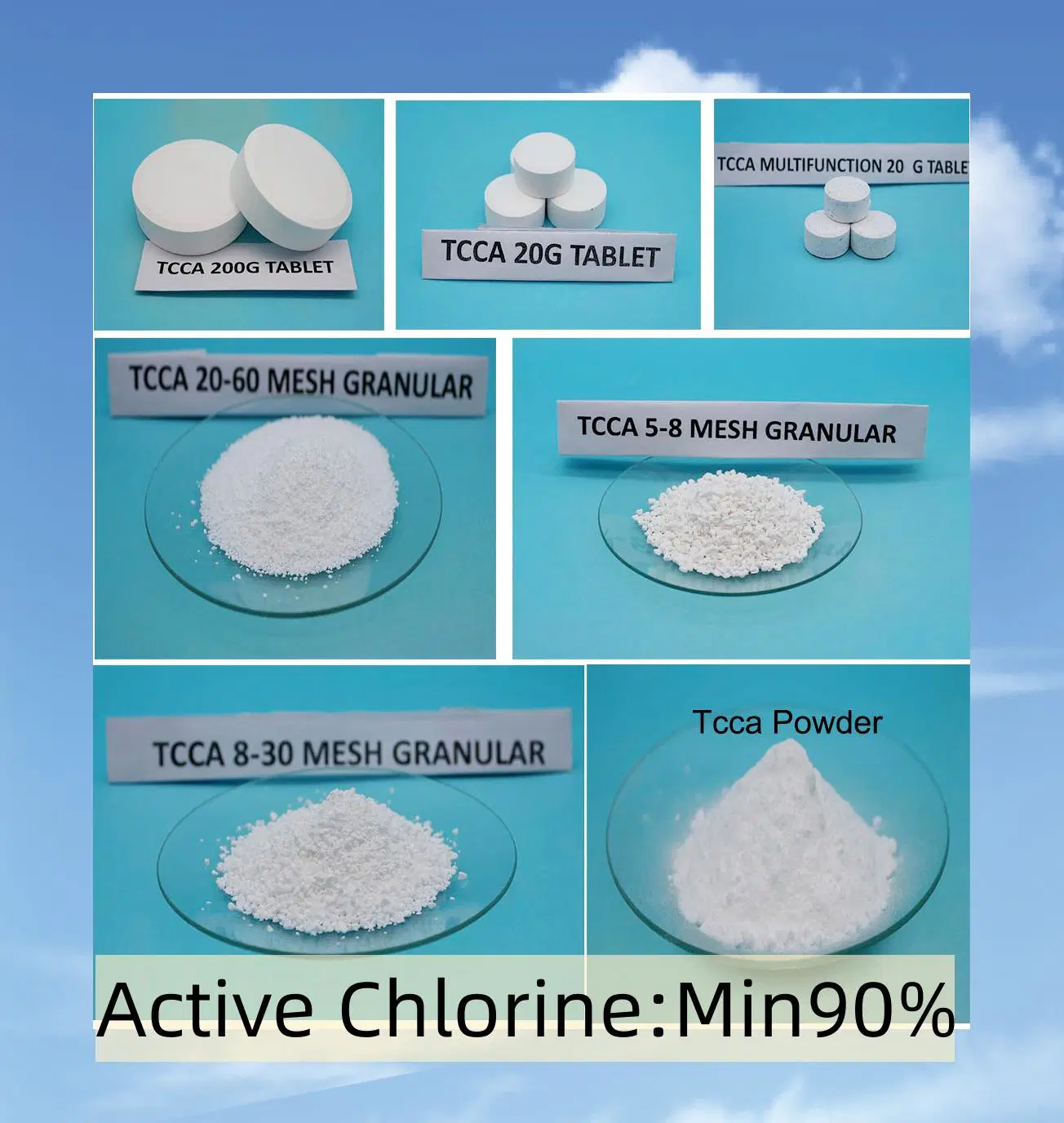 Chlore TCCA 90% poudre/granules/comprimés produit chimique de traitement de l'eau pour piscine