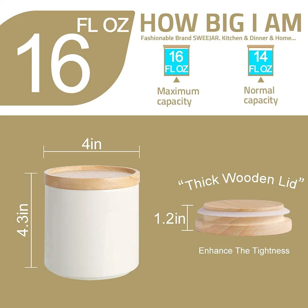 Kitchen Canisters Ceramic Food Storage Jar, Stackable Containers with Airtight Seal Wooden Lid for Serving Coffee Bean