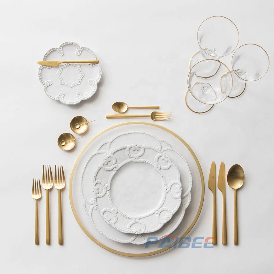 Paibee Embossed Fashion Wedding Ceramic porcelain Dinner Plates Tableware Sets for Wedding