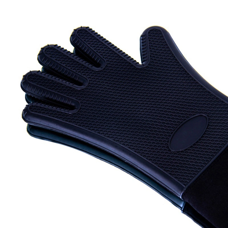 Extra Long Silicone Oven Mitts Heat Resistant Silicone Oven Gloves with Internal Cotton Esg11886