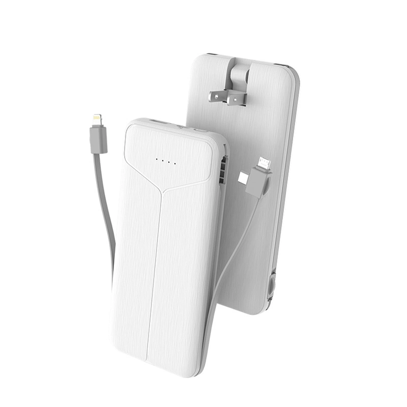 Self-Plugging 10000 mAh Self-Contained Dual Cable Portable Mobile Power Charging Treasure