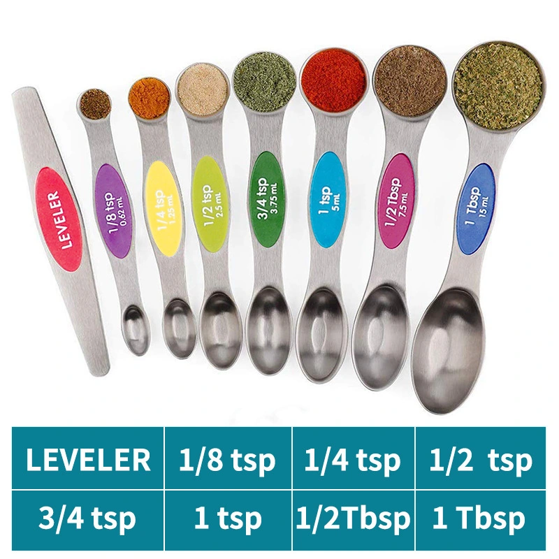 Stainless Steel Magnetic Measuring Spoons Set Dual Sided Baking Tool