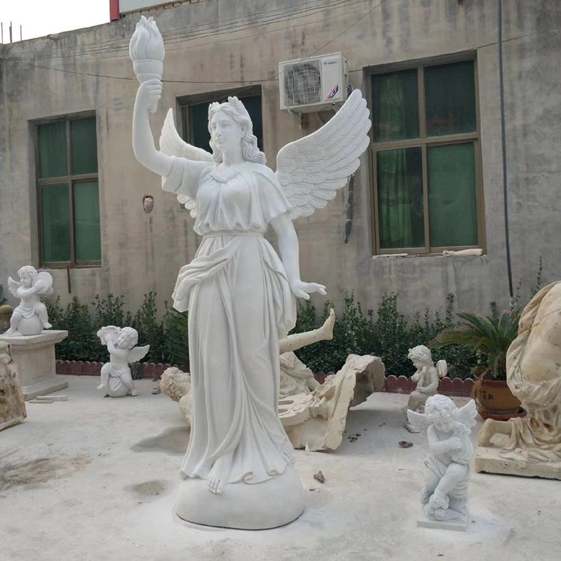 Custom Wholesale/Supplier Nature Stone Torch Angel Statue White Marble Torch Angel Sculpture