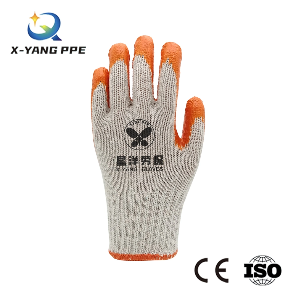 Factoryshop algodón / Poly Liner látex / caucho antideslizante Trabajo recubierto de palma Seguridad Jardín de protección de manos Trabajo de construcción reutilizable Guantes