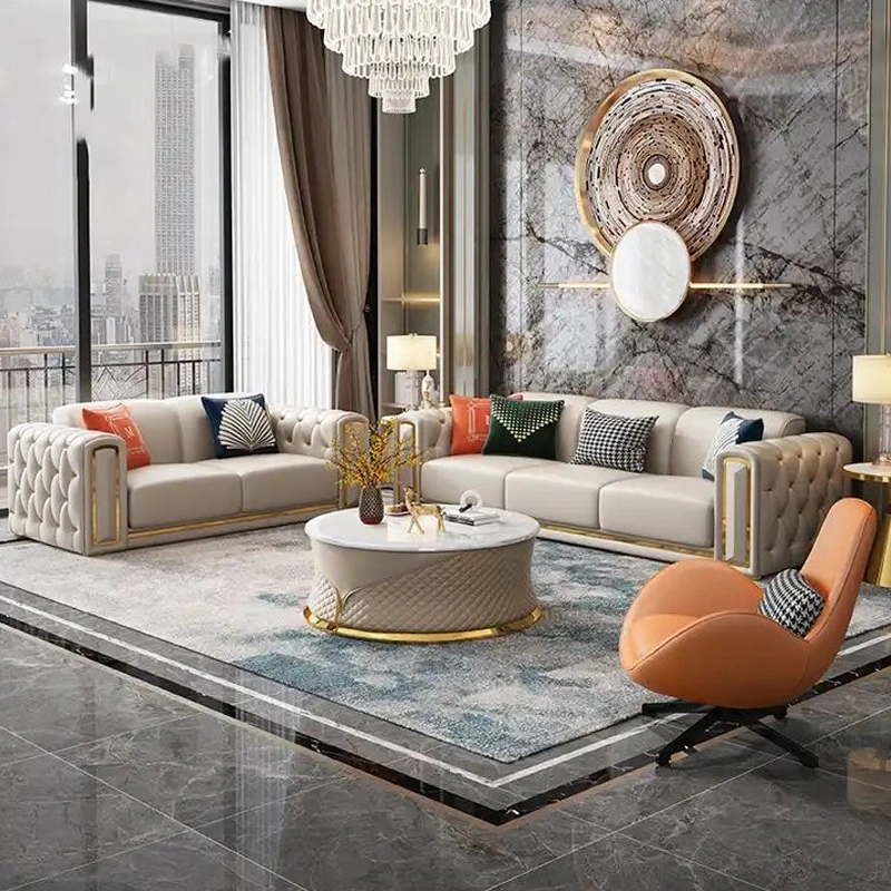 Modern Luxury Art Style Leather Sofa Set Villa Living Room Furniture Sofa