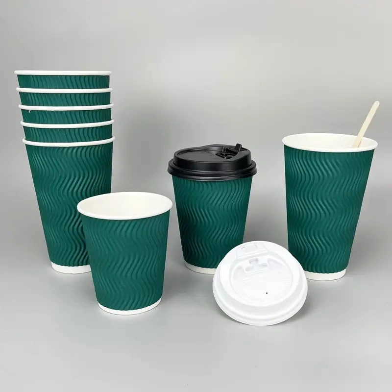 Disposable Paper Cups (16oz) , Multicolor Disposable Coffee Cups, Insulated Corrugated Paper Hot Coffee Cups E-Commerce Exclusive