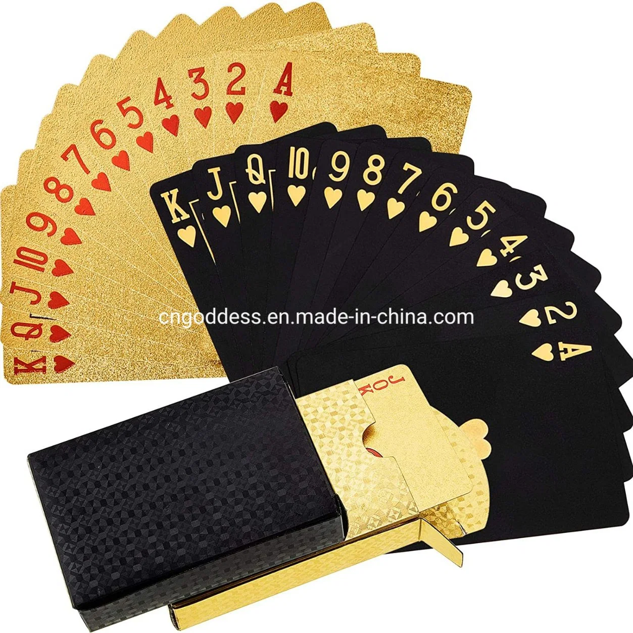 2 Decks Spielkarte Wasserdichte Poker Karten Kunststoff Pet Poker Card Novelty Poker Spiel-Tools für Familie Spiel Party (Schwarz und Gold)