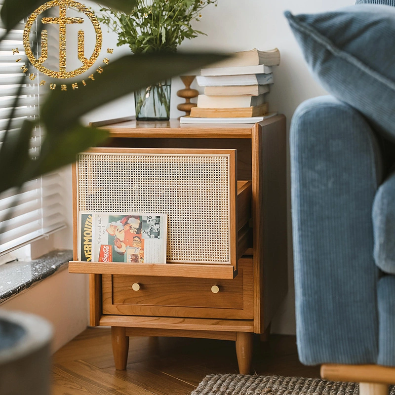 Japanese-Style Small Apartment Locker Rattan Customizable Living Room Nightstands