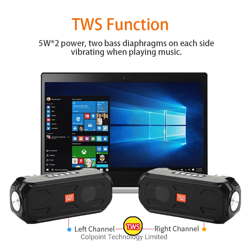 T&G Tg280 Tws Solar Bluetooth Wireless Loudspeaker with Flashlight Support TF / FM / 3.5mm Aux / U Disk - Dark Blue