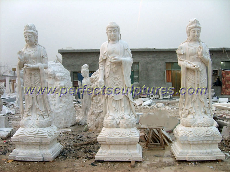 Large Carved Guan Yin Stone Kuan Yin Statue Marble Carving Standing Kwan Yin Sculpture with Three Face (SY-T159)