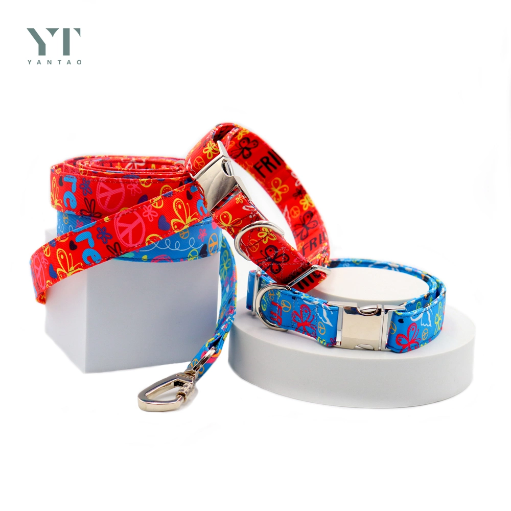 Pet Products Wholesale/Supplier High Custom Private Label Dog Leads Collars Eco Fabric Personalized Cotton Adjustable Pet Harness Set and Dog Collar