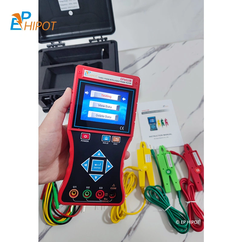 Portable Three-Phase Intelligent Phase Volt-Ammeter Digital Phase Va Meter AC Voltage Range 0 to 600V Current 0 to 30A Three Clamps Phase Meter