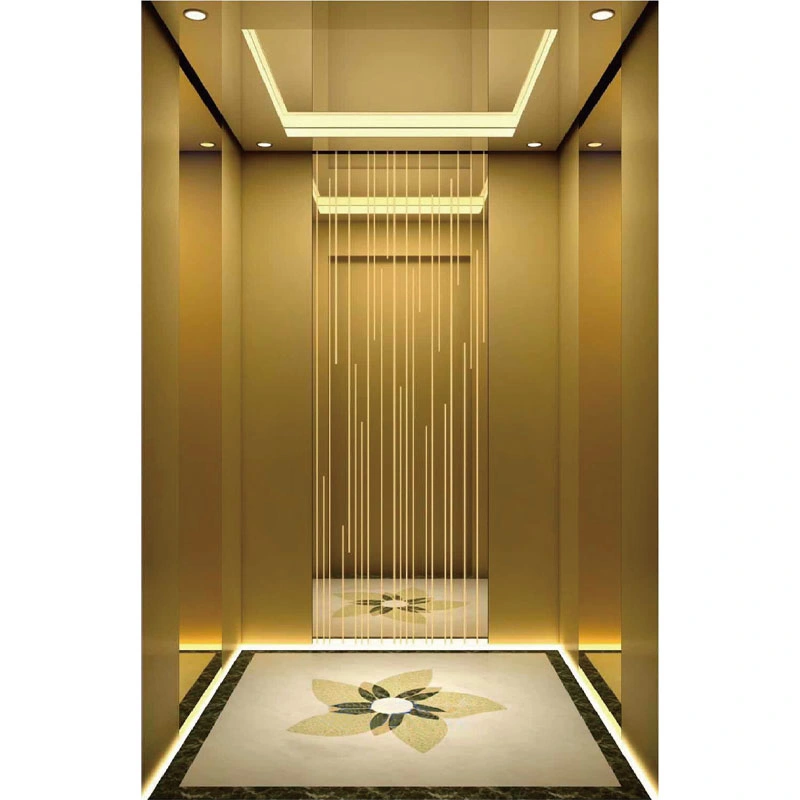 Champagne Gold Car Wall Marble Floor Passenger Elevator