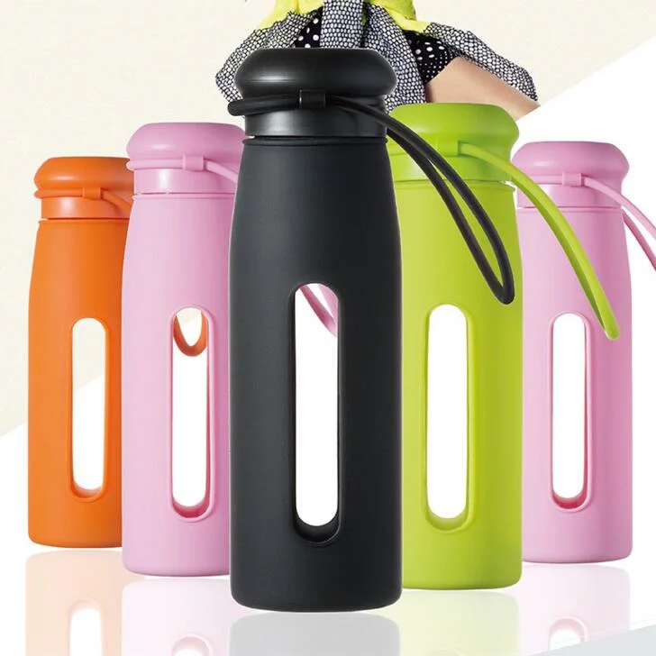 Travel Bottle Glass Sport Cup Portable Glass Water Bottle with Silicone Sleeve