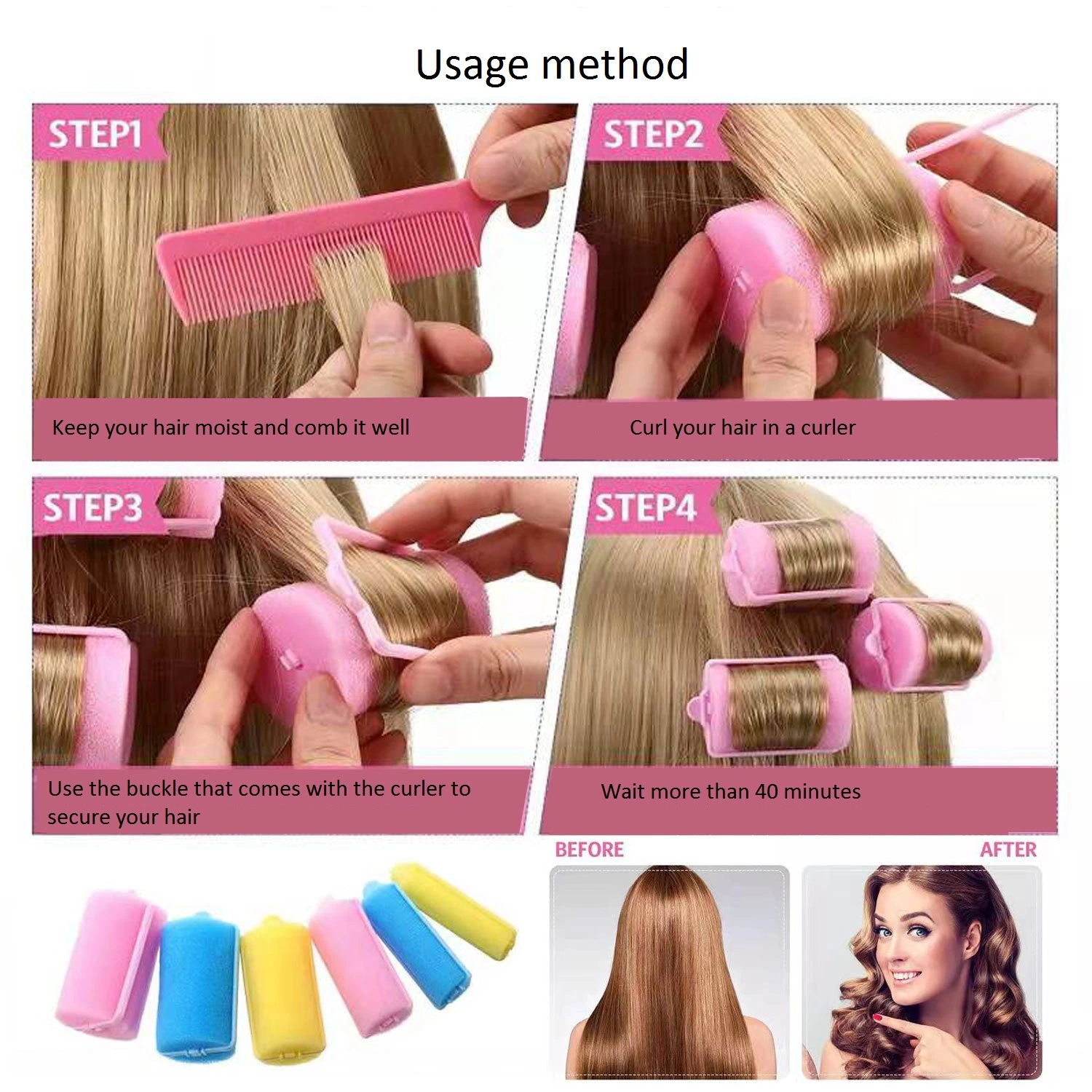 Rouleaux de cheveux de mousse souple écologique ménage auto Grip dormir les bigoudis