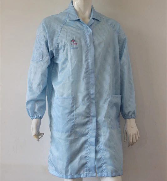 White 5mm Stripe Grid Anti-Static ESD Cleanroom Smock Coat for Lab