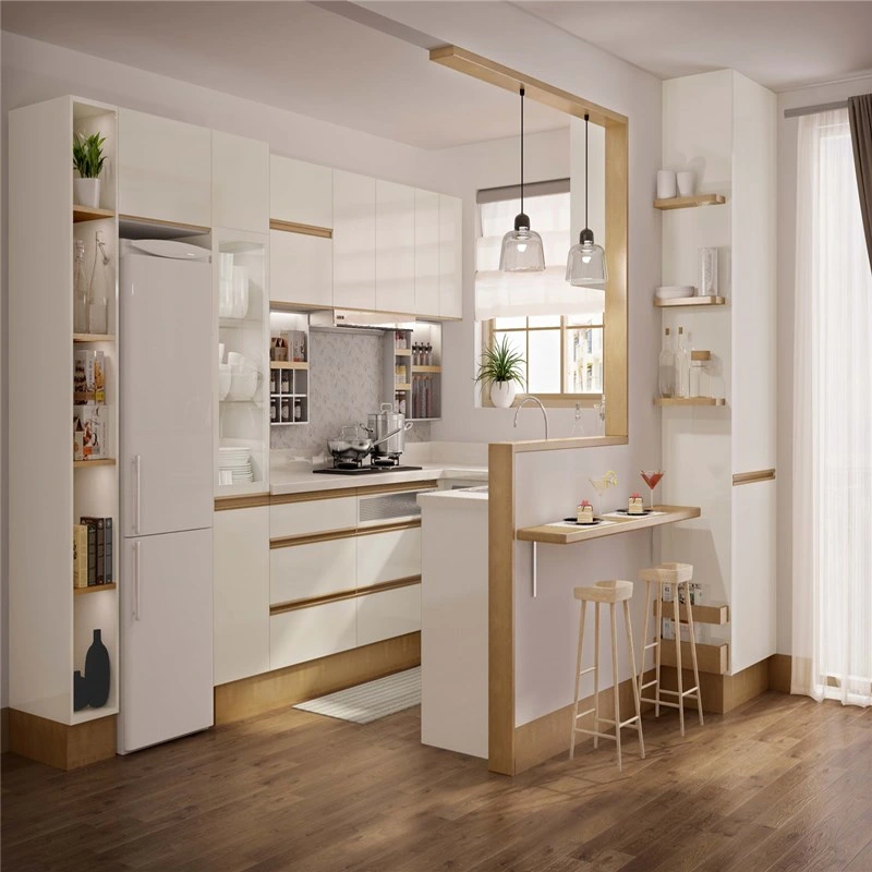 Custom Made White Color Glossy Kitchen Cabinet (K-033)