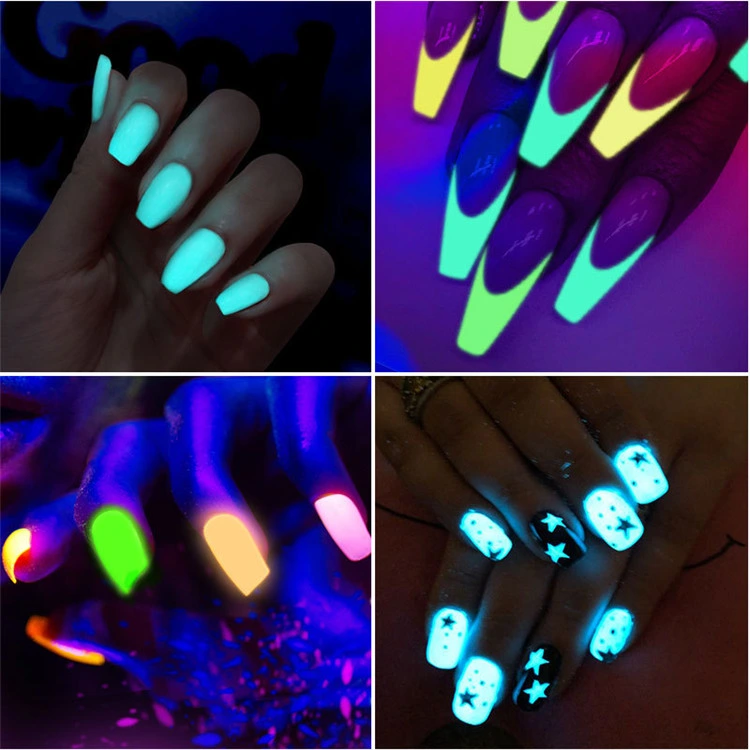 Diseño de uñas Nail polvo luminoso fluorescente brilla en la oscuridad de la uña de pigmento en polvo establecer 12 colores pigmento en polvo acrílico para uñas