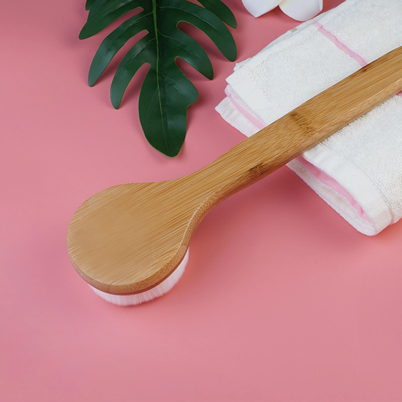 Bamboo Wood Dry Body Brush Natural Color Soft Long Handle Bath Brush