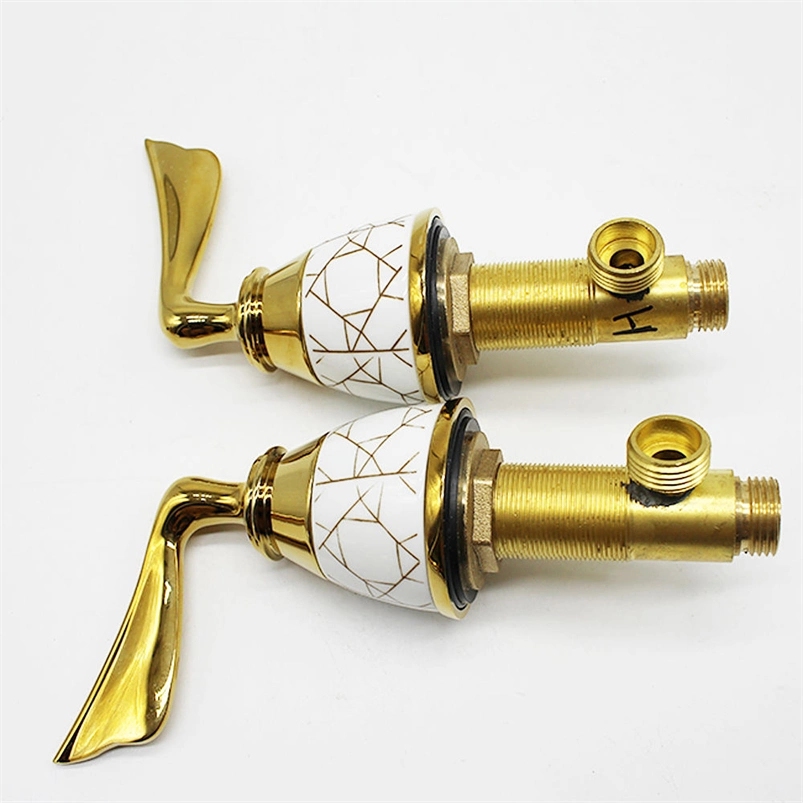 Luxury Golden Finish 3-Piece Set: Deck Mounted Mixer Tap Faucet, Basin Toilet Faucet Set with Dual Handles and Antique Brass Design