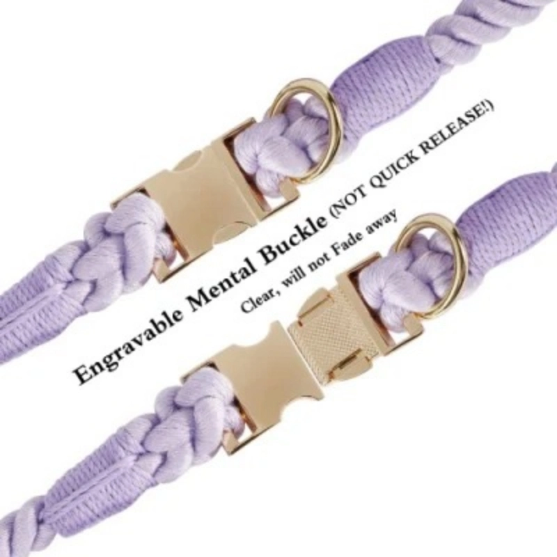 Braided Dog Rope Collar Customized Soft Cotton Leash Set Metal Buckle