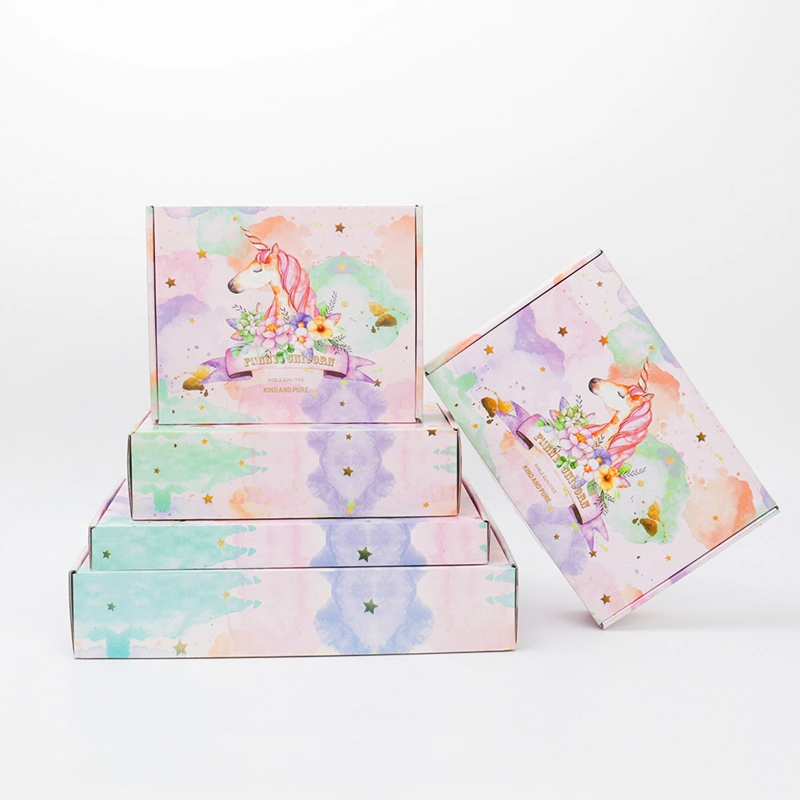 Unicorn Pattern Surface White Corrugated Paper Inner Airplane Box Foldable Holiday Children's Gift Shoes Packaging Paper Box