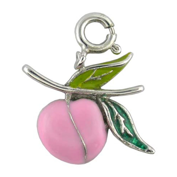 Factory Custom Made Silver Plated Metal Alloy Jewelry Accessory Manufacturer Customized Enamel Decoration Ornament Bespoke Wholesale Fashion 3D Peach Charm