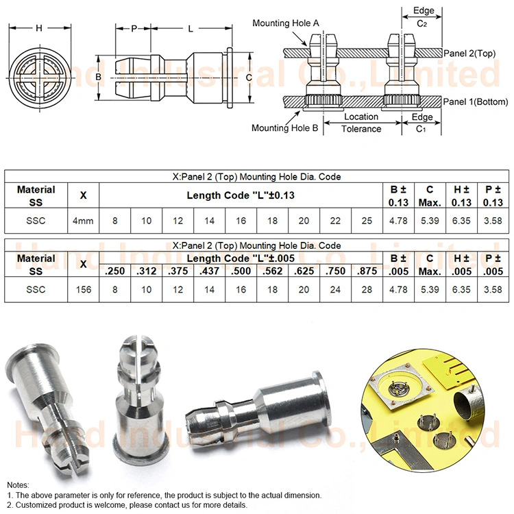 100PCS Stainless Steel Ssc 10mm Self Clinching Snap Top Standoffs for PC Boards