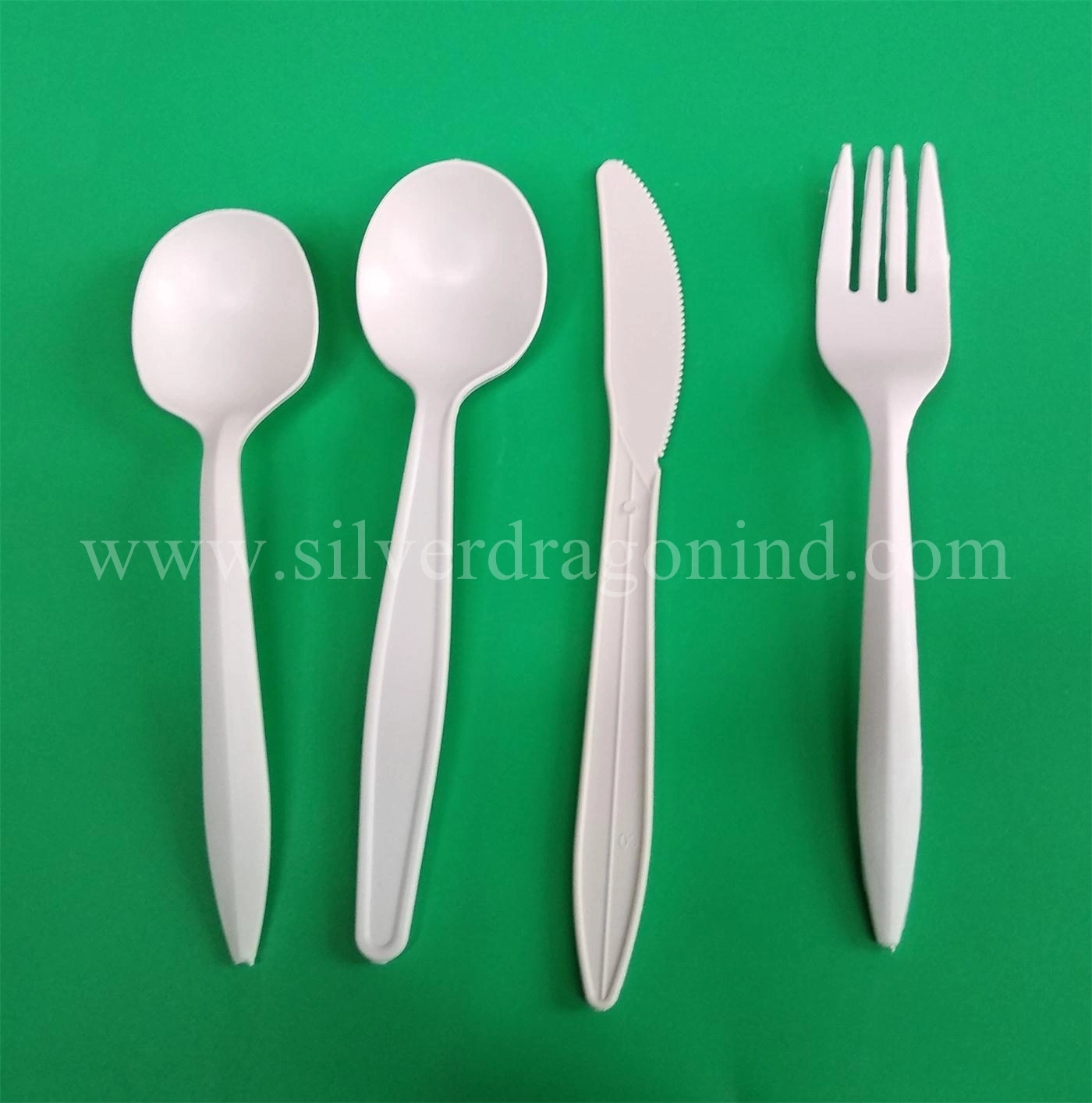 White PLA Disposable Plastic Cutlery, Plastic Knives Spoons Teaspoons Forks