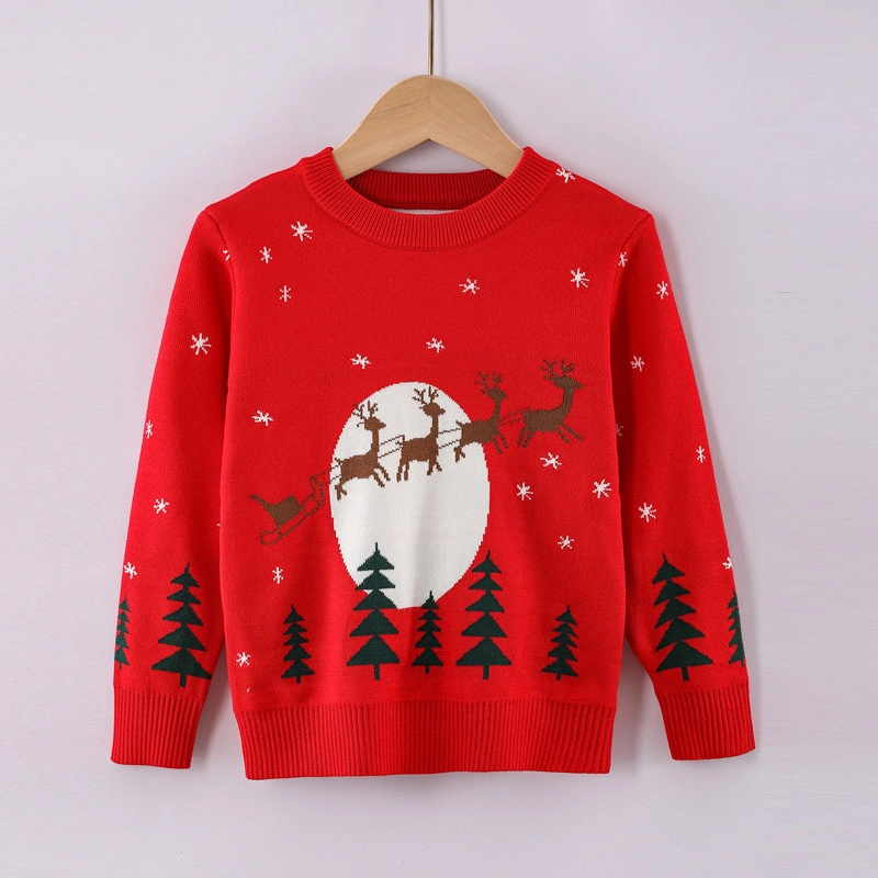 Winter Cute Long Sleeve Knitted Pullover Tops Santa Claus Knitwear Children Christmas Sweater