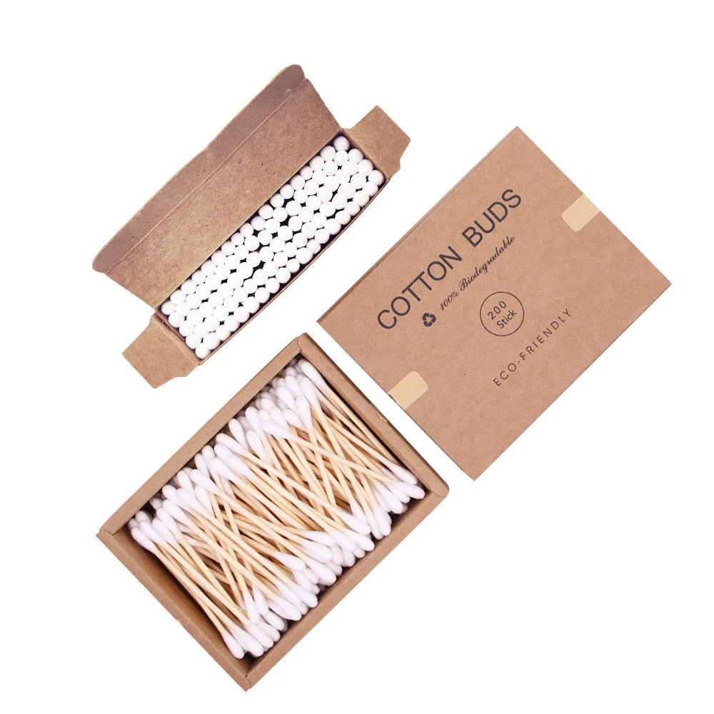 200PCS Highest Quality Bamboo Cotton Buds 100% Biodegradable Cotton Buds Plastic Free Product and Packaging