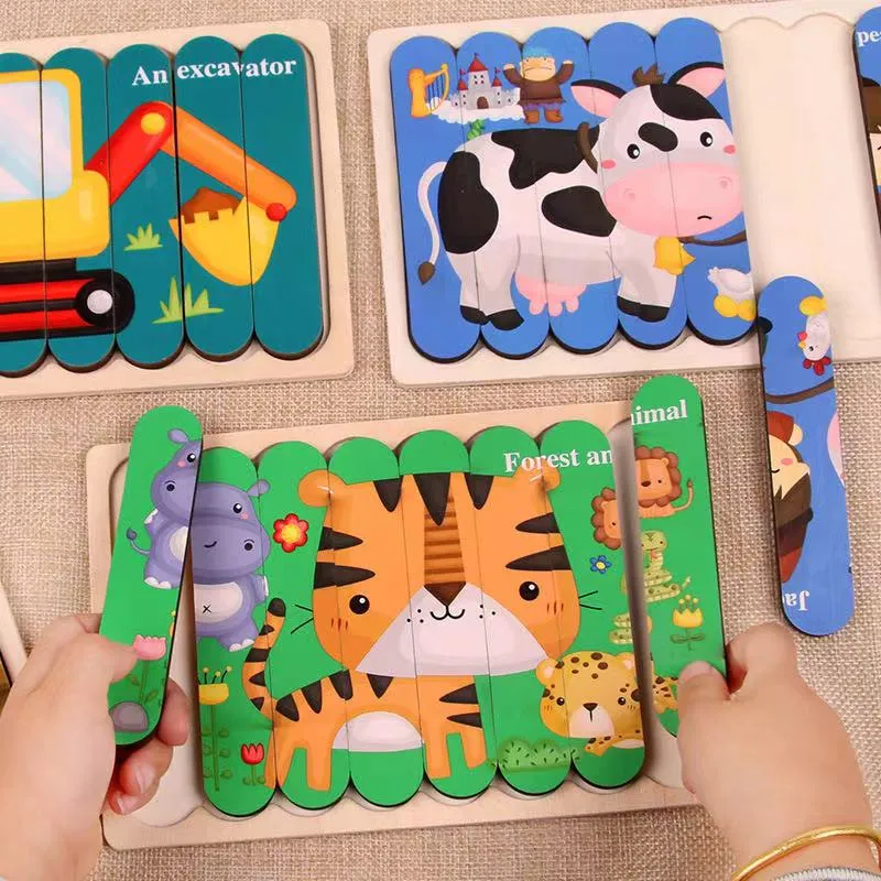 Wooden Puzzle Montessori Double-Sided Strip Puzzle Toy for Children