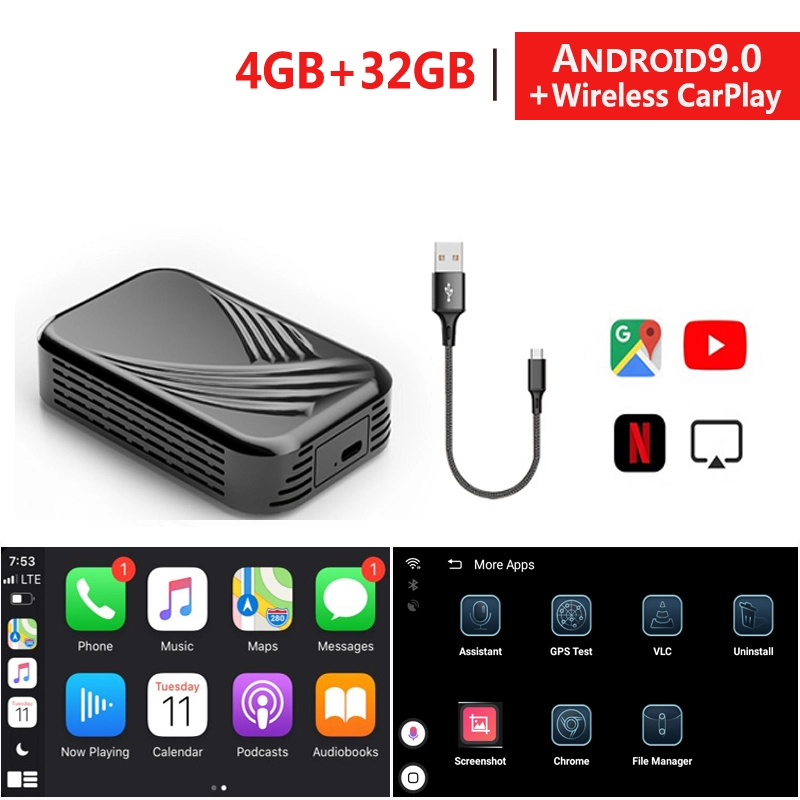 Silverstrong Ai Box Carplay Android 9.0 Multimedia Box Wireless Carplay for Phone and Android for Mercedes-Benz/Audi/Volkswagen/Ford/Porsche/Toyota/Honda/Nissan