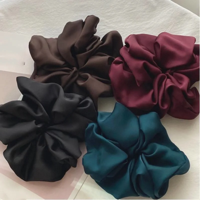 Korean Fashion Hair Scrunchies Customized High Grade Elastic Satin Hair Ties Solid Color Simple Hair Rope