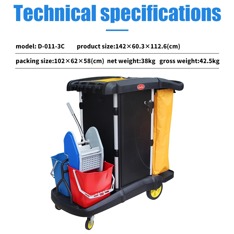 Многоцелевой ресторан отеля очистка передвижной тележке с СС Wringer обслуживания Корзина Корзина инструментов