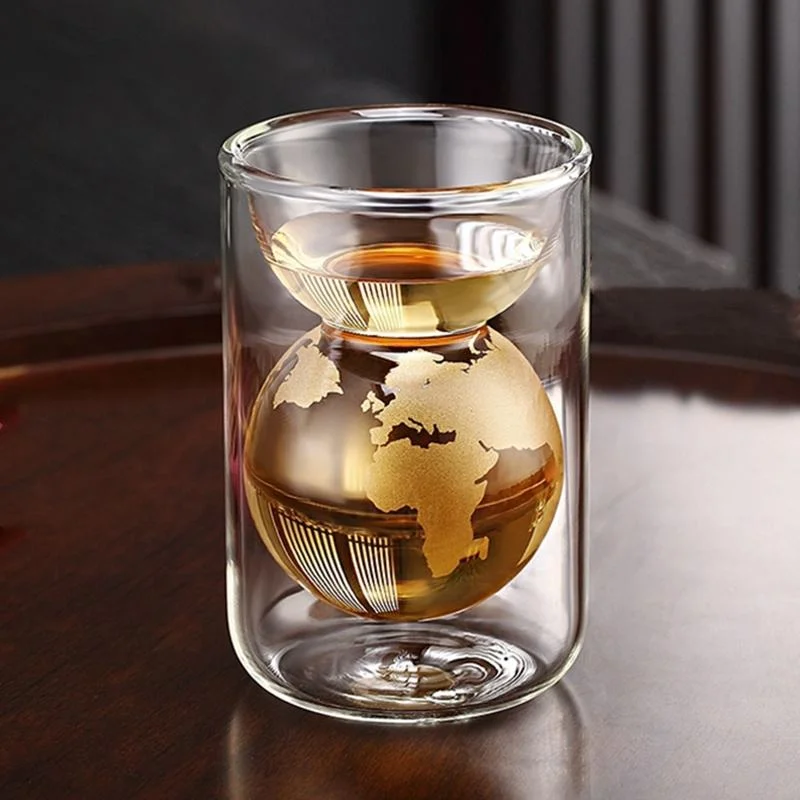 New Design Handblown Anti-Scalding Personality Earth Tea Cup Heat-Resistant Red Wine Whiskey Double Wall Coffee Glass Cup