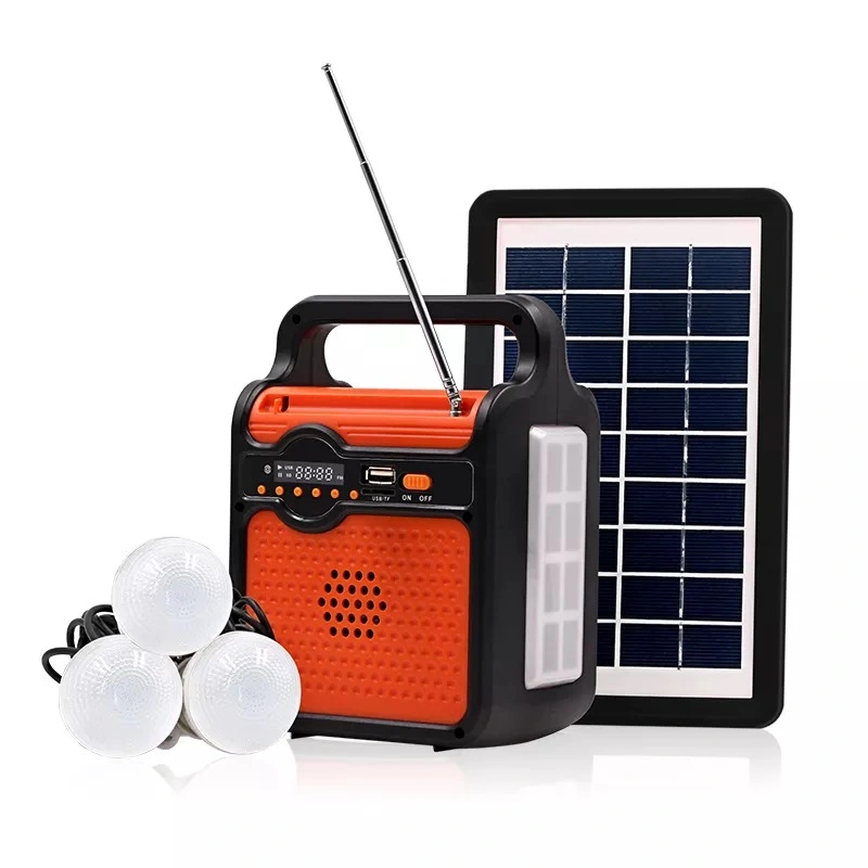 Multi función Solar de emergencia lámpara de emergencia exterior de reserva Panel solar / AC Sistema de iluminación de carga con sistema solar de altavoces USB