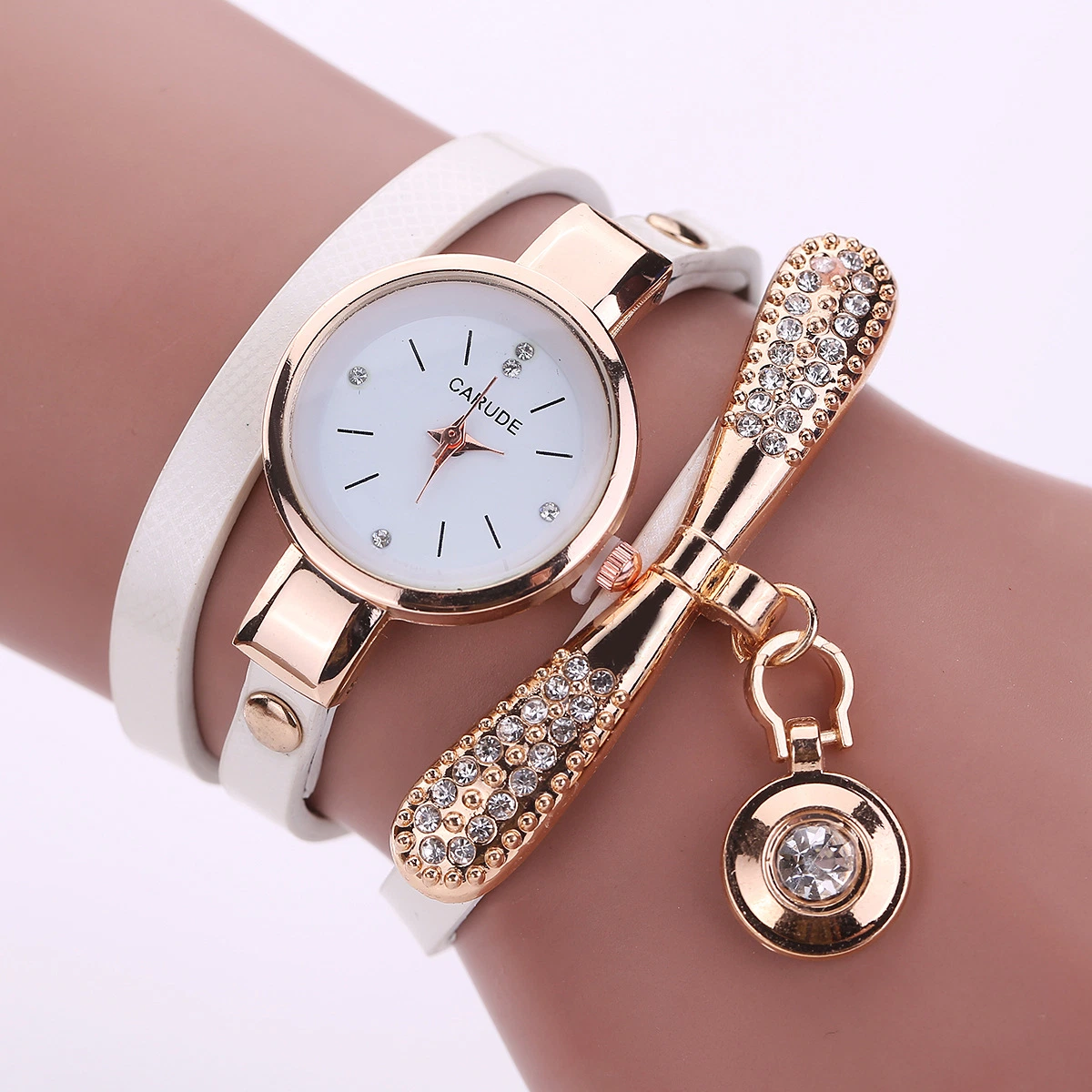 Women Leather Rhinestone Analog Quartz Watch Bracelet Watch Fashion Accessories Perfect Gift Idea Esg13629