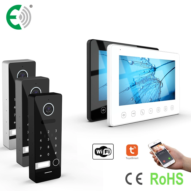 4-Wire HD WiFi 7"Touch Buttons Video Doorphone with Password&Card Unlock Doorbell