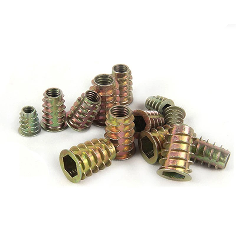 Zinc Alloy Wood Insert Nut Flanged Hex Drive Head Furniture Nuts