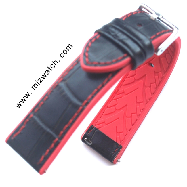 20mm, 22mm Quick Release 2 Pieces Silicone& Leather Watch Strap