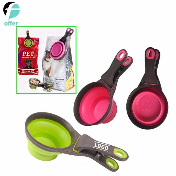 3 in 1 Collapsible Clip Food Measuring Cups for Pets Bowl