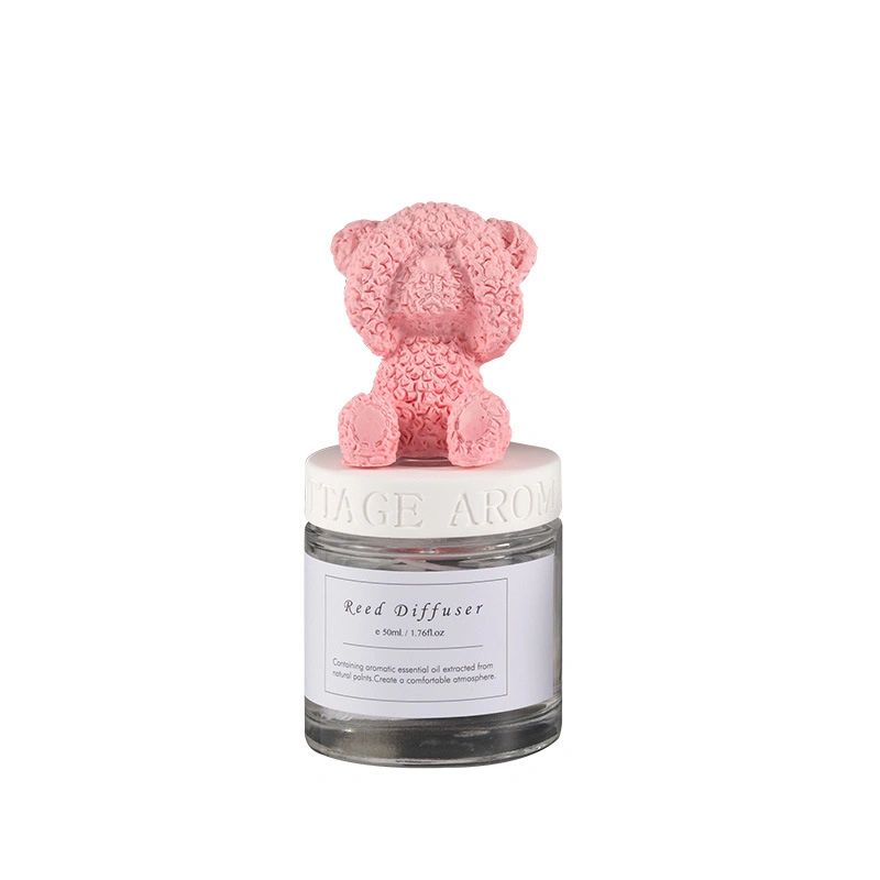 Wholesale/Supplier Nouveau Design Parfum d'Air Diffuseur de Roseau en Fibre Bouteille en Verre Charmant Plâtre Ours Diffuseur de Roseau