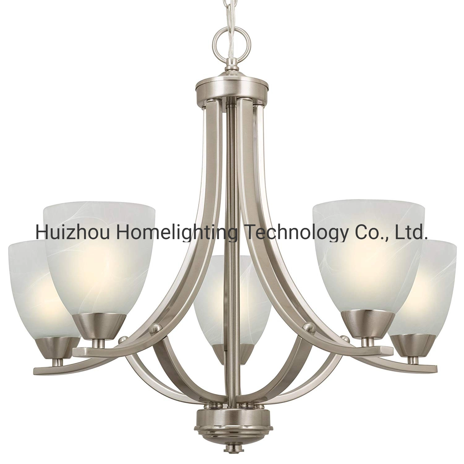 Contemporary Nickel Finish 5-Light Chandelier with Alabaster Glass Shades Stainless Steel Dining Room Home Hotel